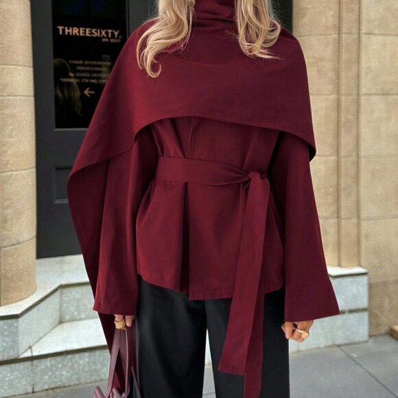 Jackets & Blazers - Burgundy Elegant Women's Short Trench Coat